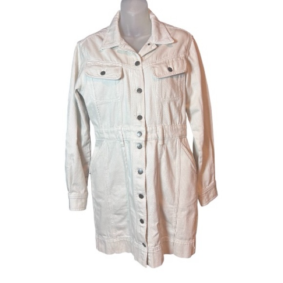 Lauren Ralph Lauren Denim Utility Shirt Dress Cream Women’s Size 6 Long Sleeve - Picture 5 of 13